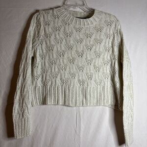 Topshop Women's Crop Pointelle Knit Pullover Sweater Ivory Cream Size 6